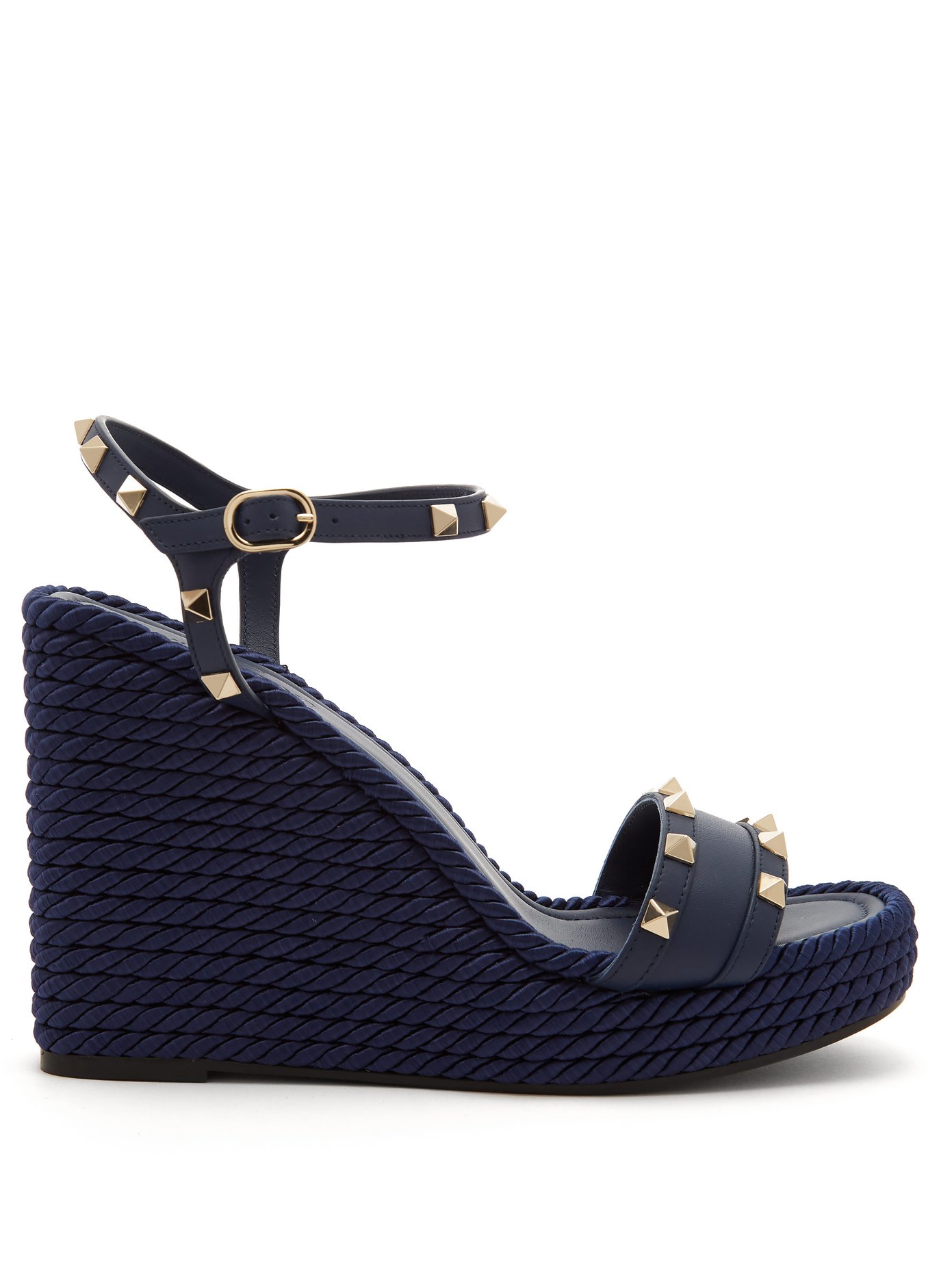 navy leather wedges