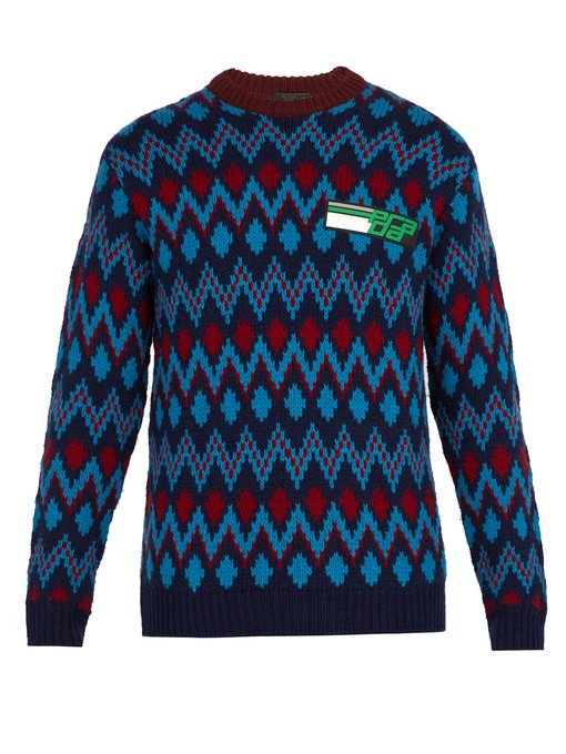 Chevron-jacquard wool-blend sweater 