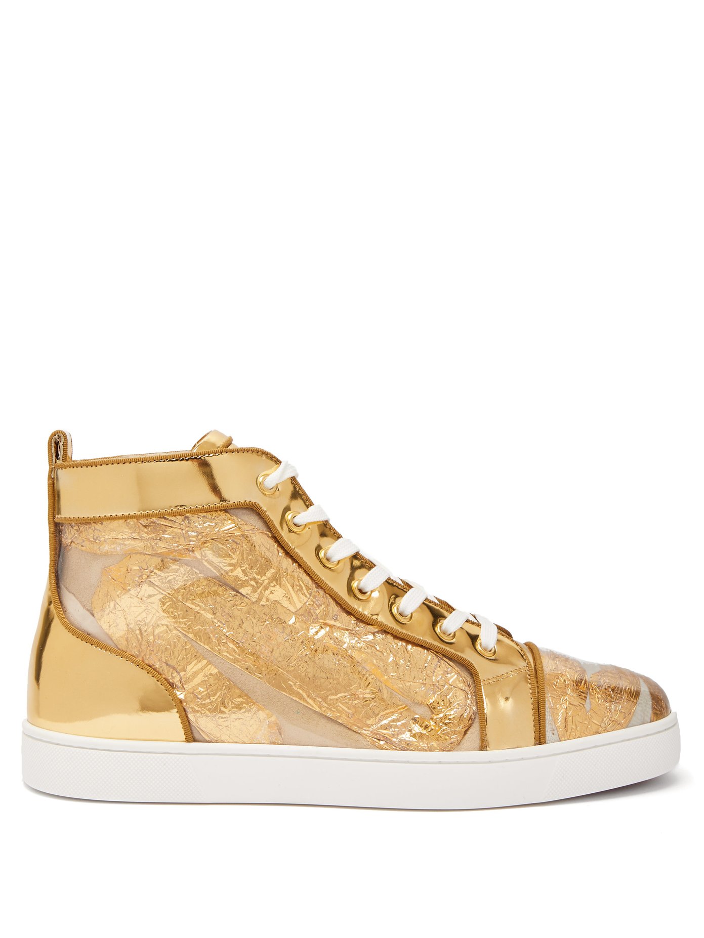 gold louboutin trainers