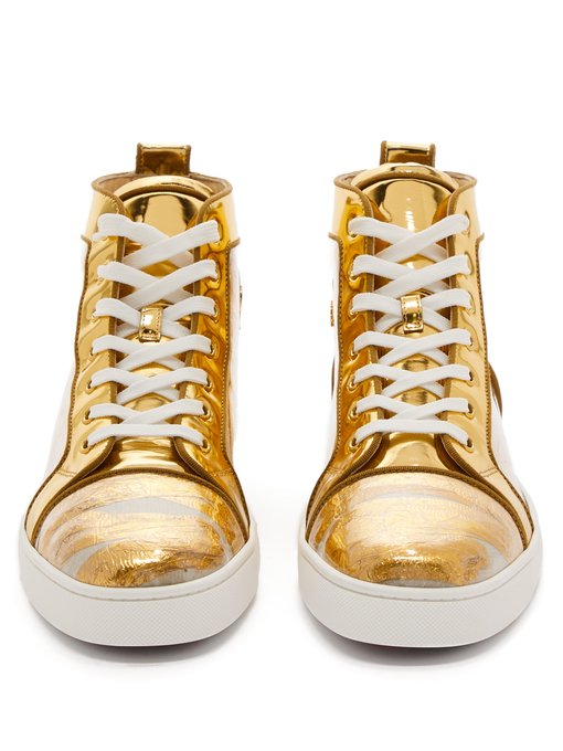 gold louboutin trainers