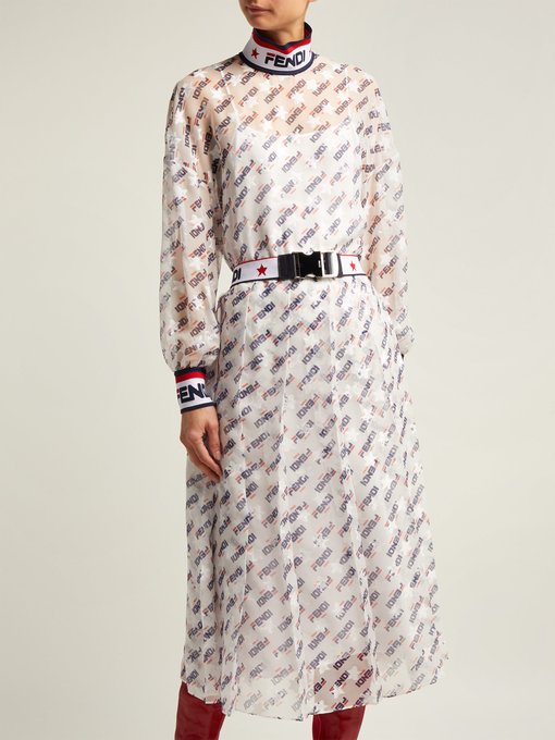 Mania Logo Print Silk Blend Georgette Dress Fendi