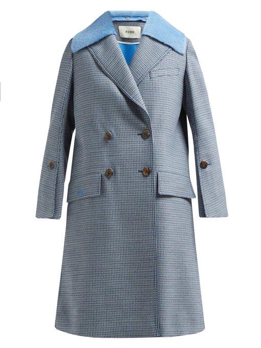 Checked double-breasted wool-blend coat 