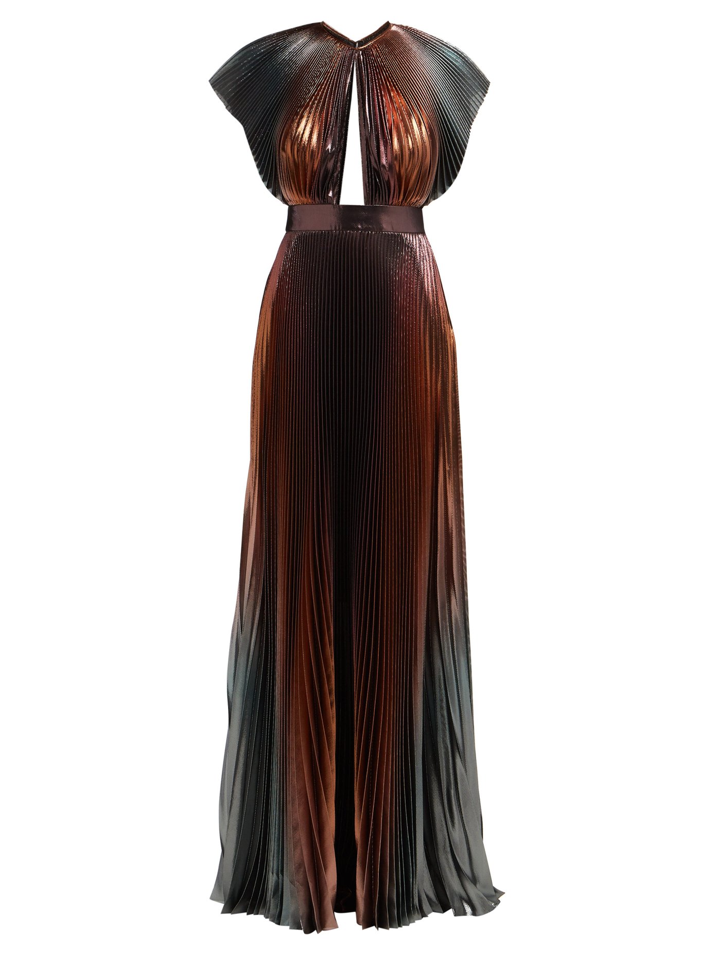 Metallic pleated silk-blend gown 