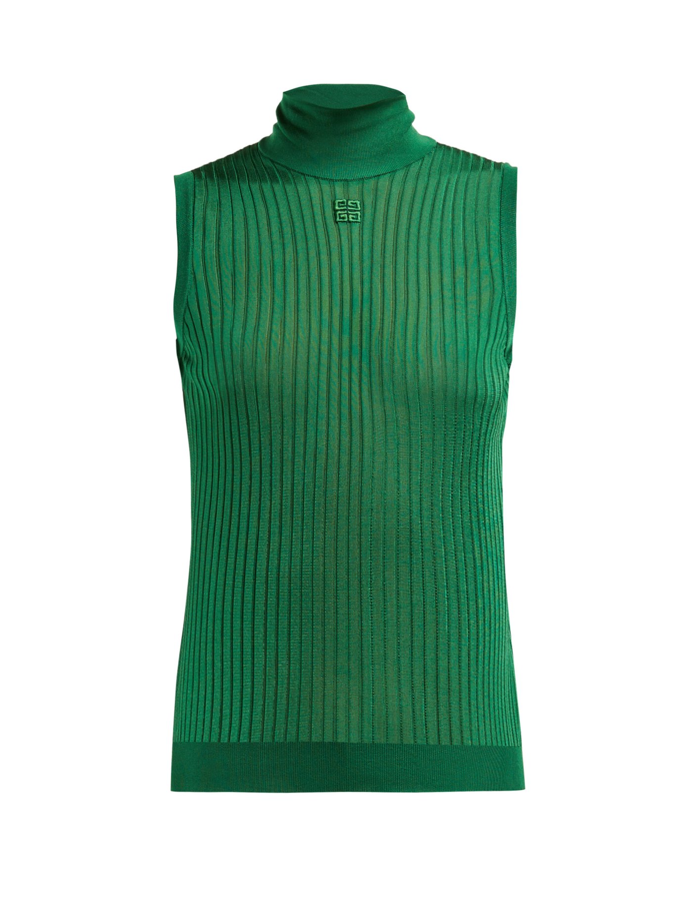 High-neck sleeveless stretch-knit top 