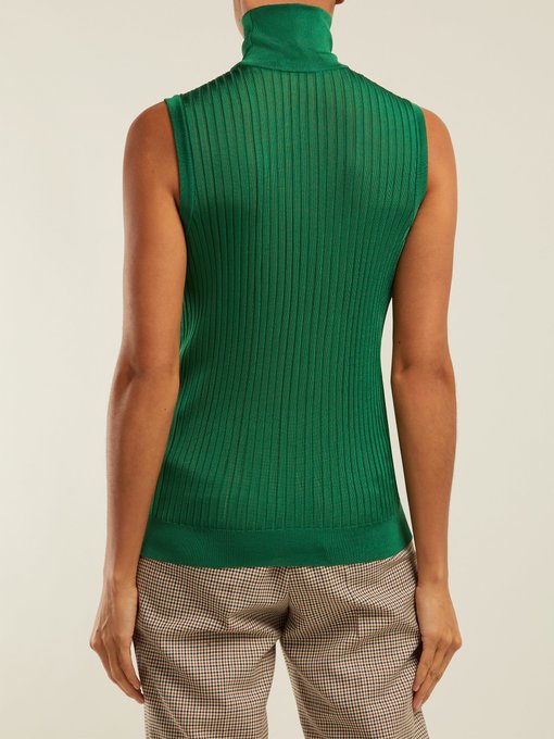 high neck sleeveless knit top