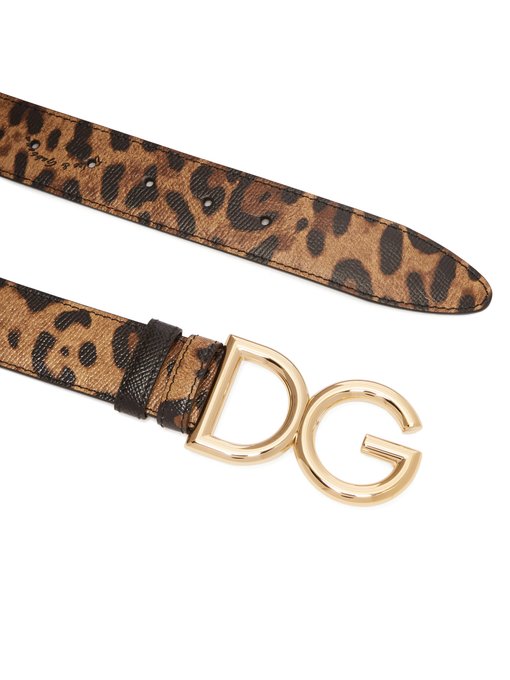 DG-buckle leopard-print leather belt 