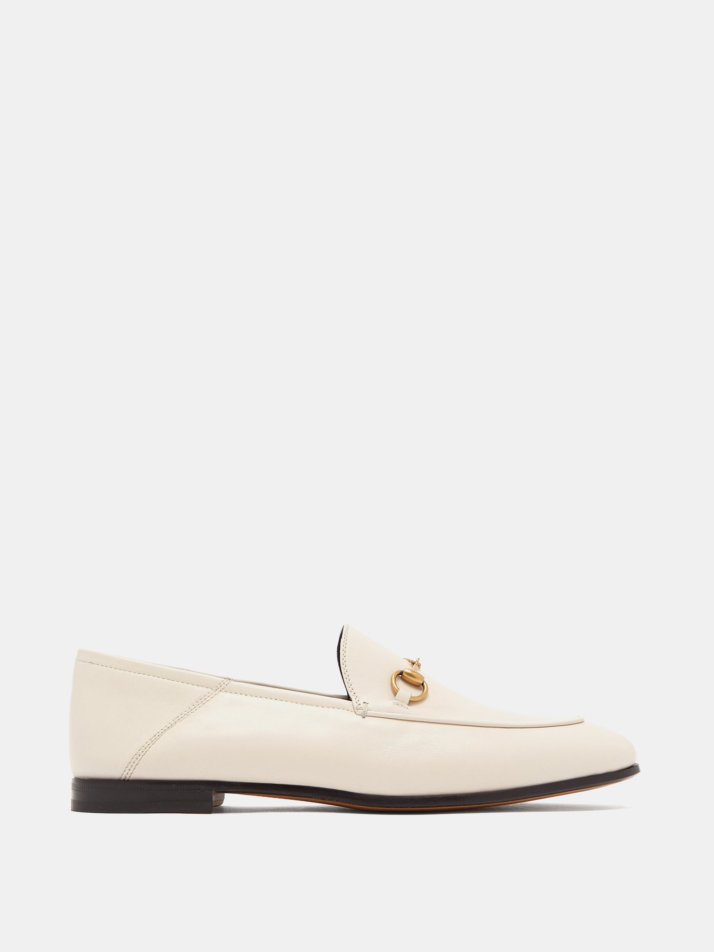 구찌 로퍼 Gucci White Brixton collapsible-heel leather loafers
