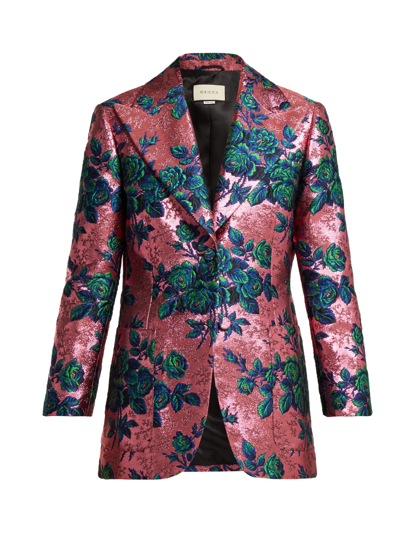 Floral-brocade single-breasted jacket 