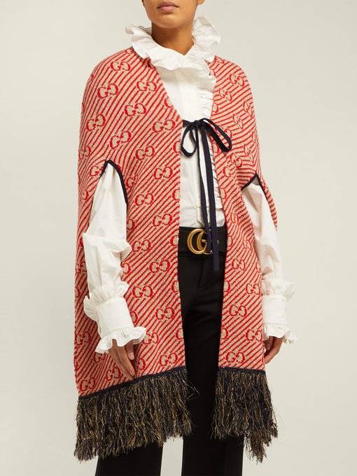 Fringed GG-jacquard wool cape | Gucci | MATCHESFASHION.COM AU