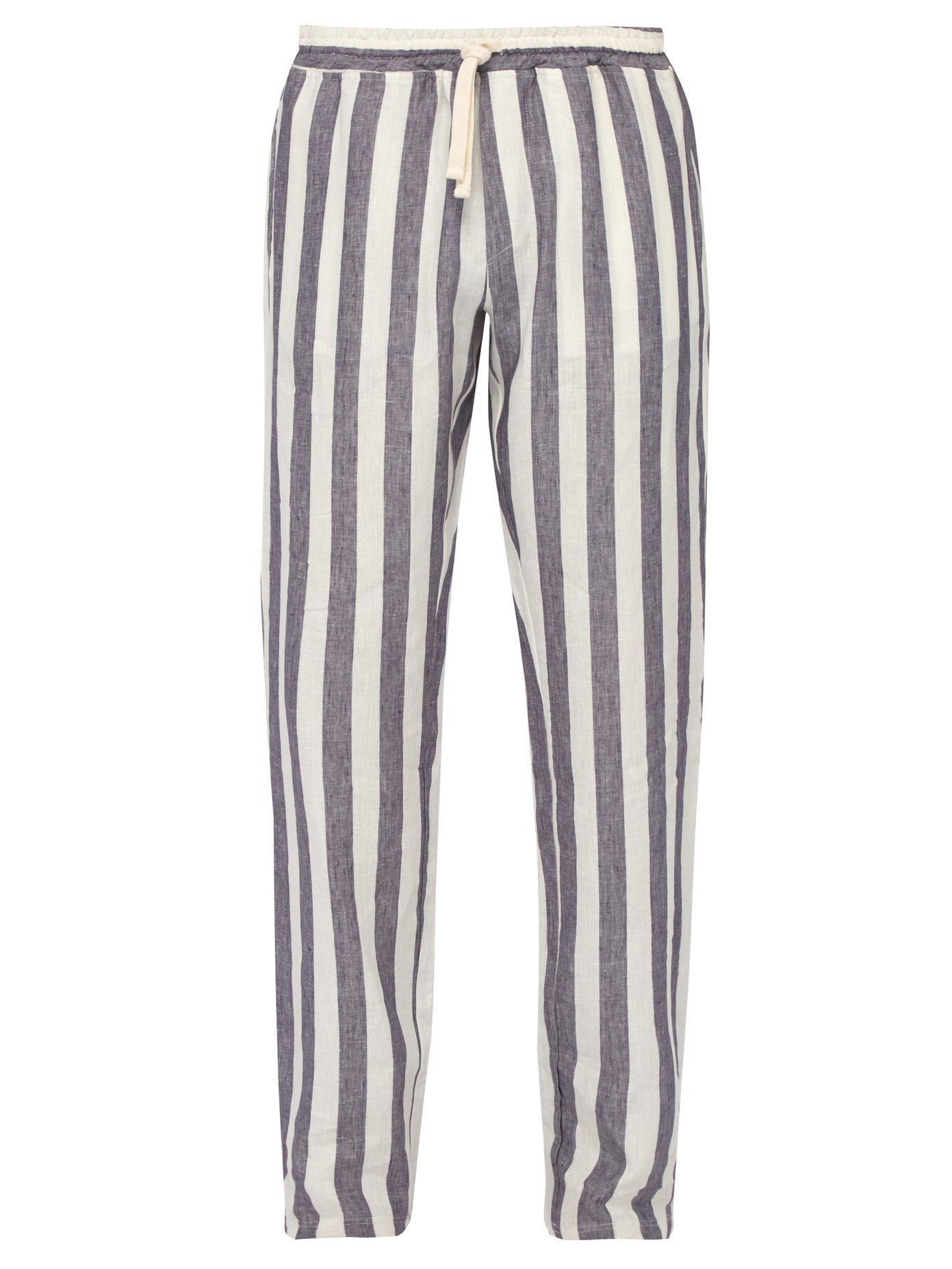 grey and white striped linen pants