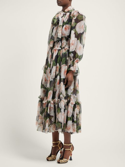 Floral-print tie-neck silk-chiffon dress | Dolce & Gabbana ...