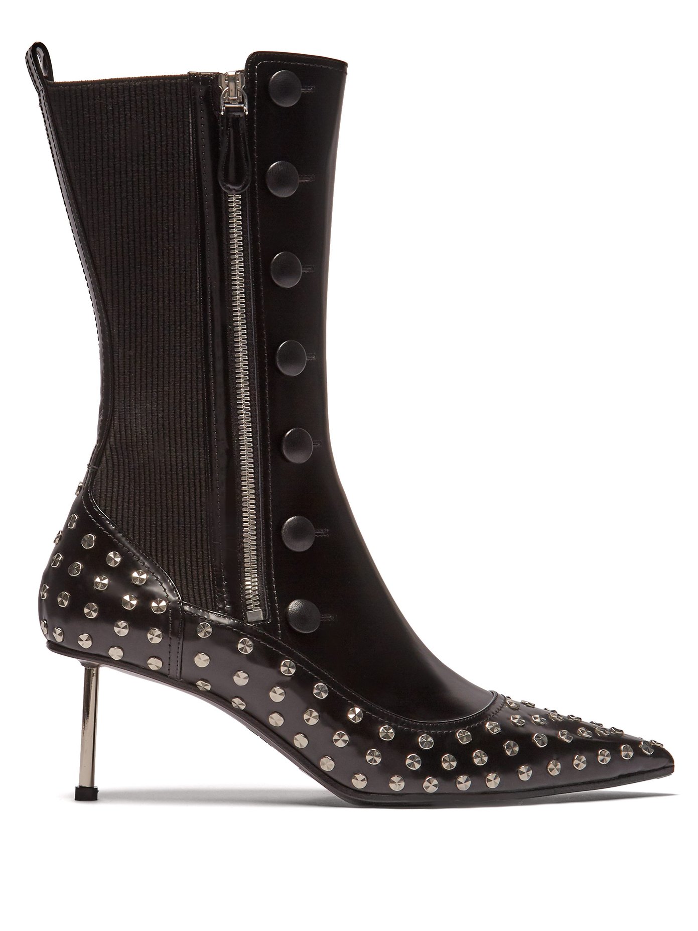 Stud-embellished leather ankle boots 