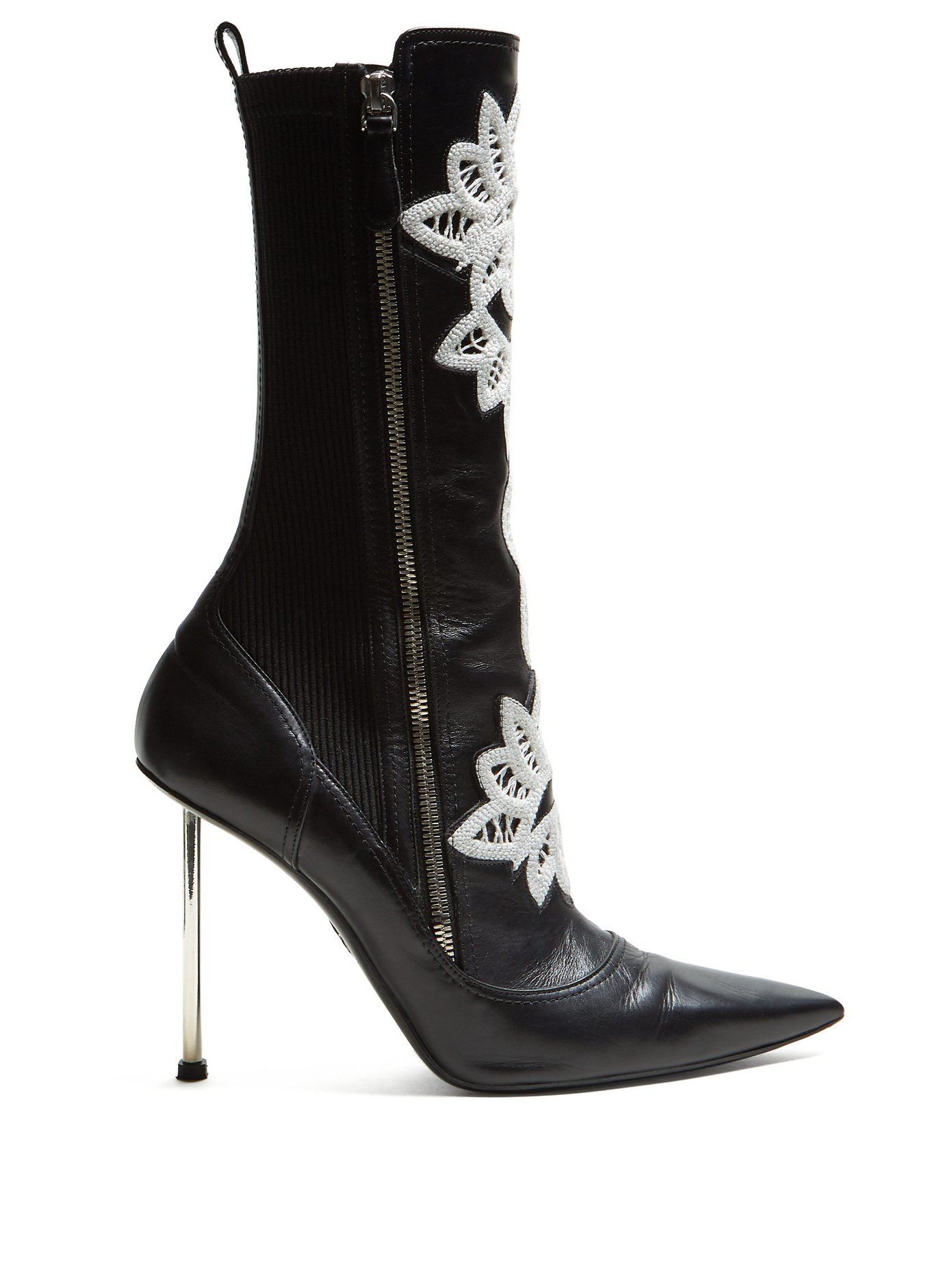 Embroidered leather ankle boots 