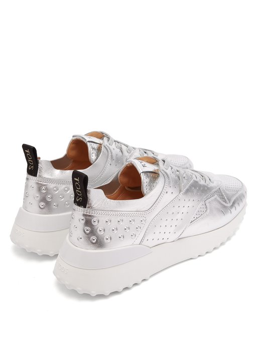 Metallic leather low-top trainers | Tod 