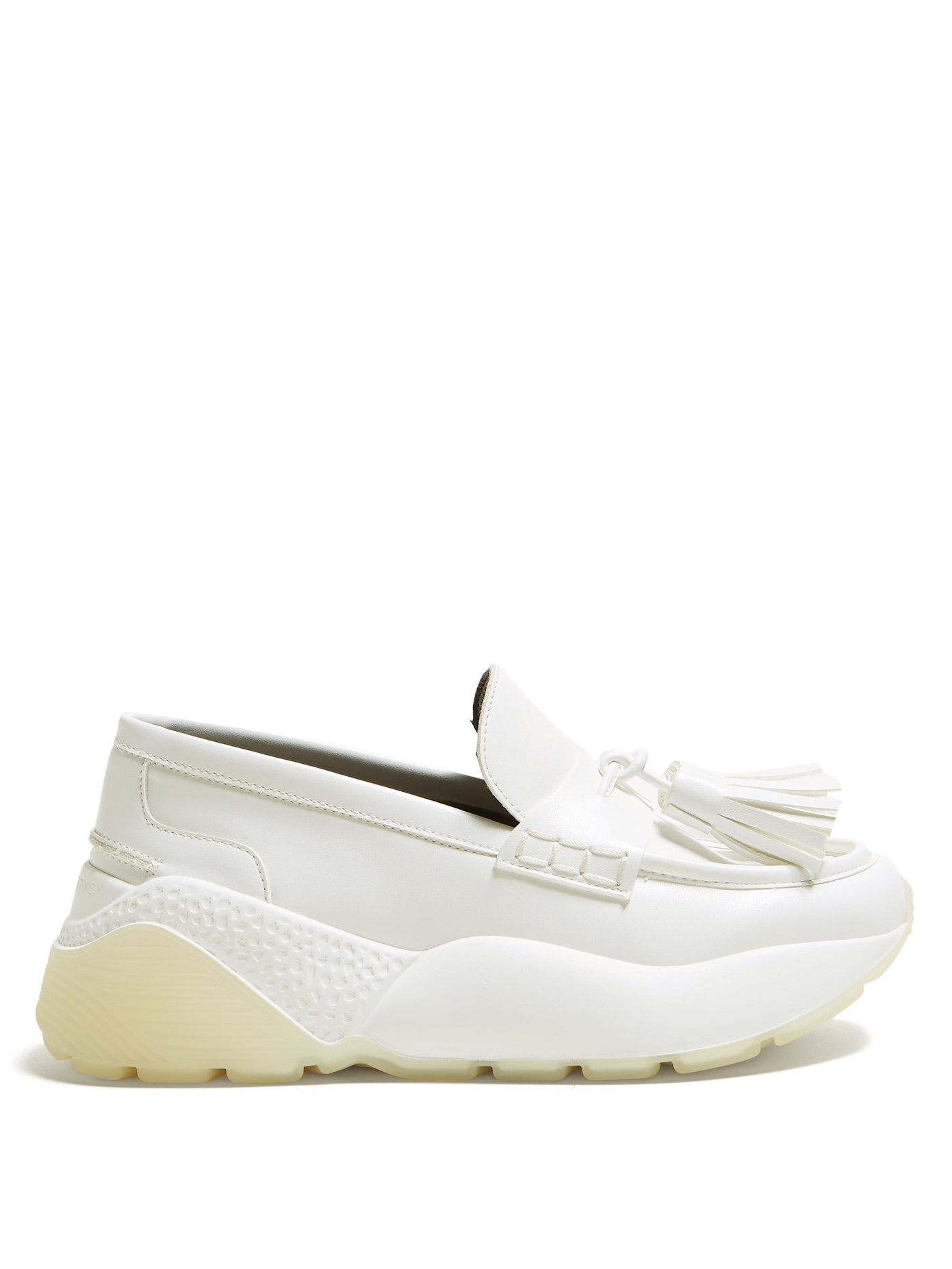 white faux leather flatform trainers