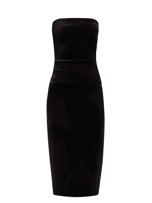 black velvet strapless dress