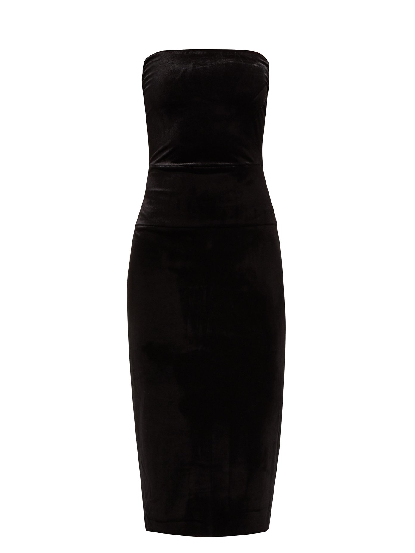 black strapless dress midi