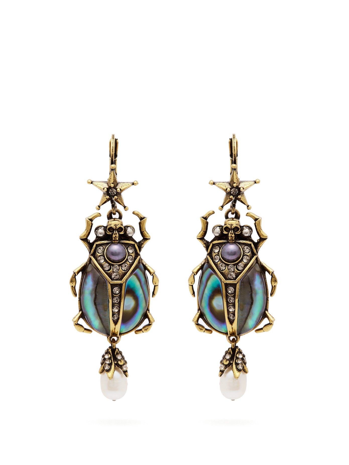 pearl-embellished beetle earrings 