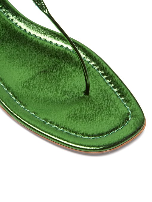 Metallic leather T-bar sandals | Prada 