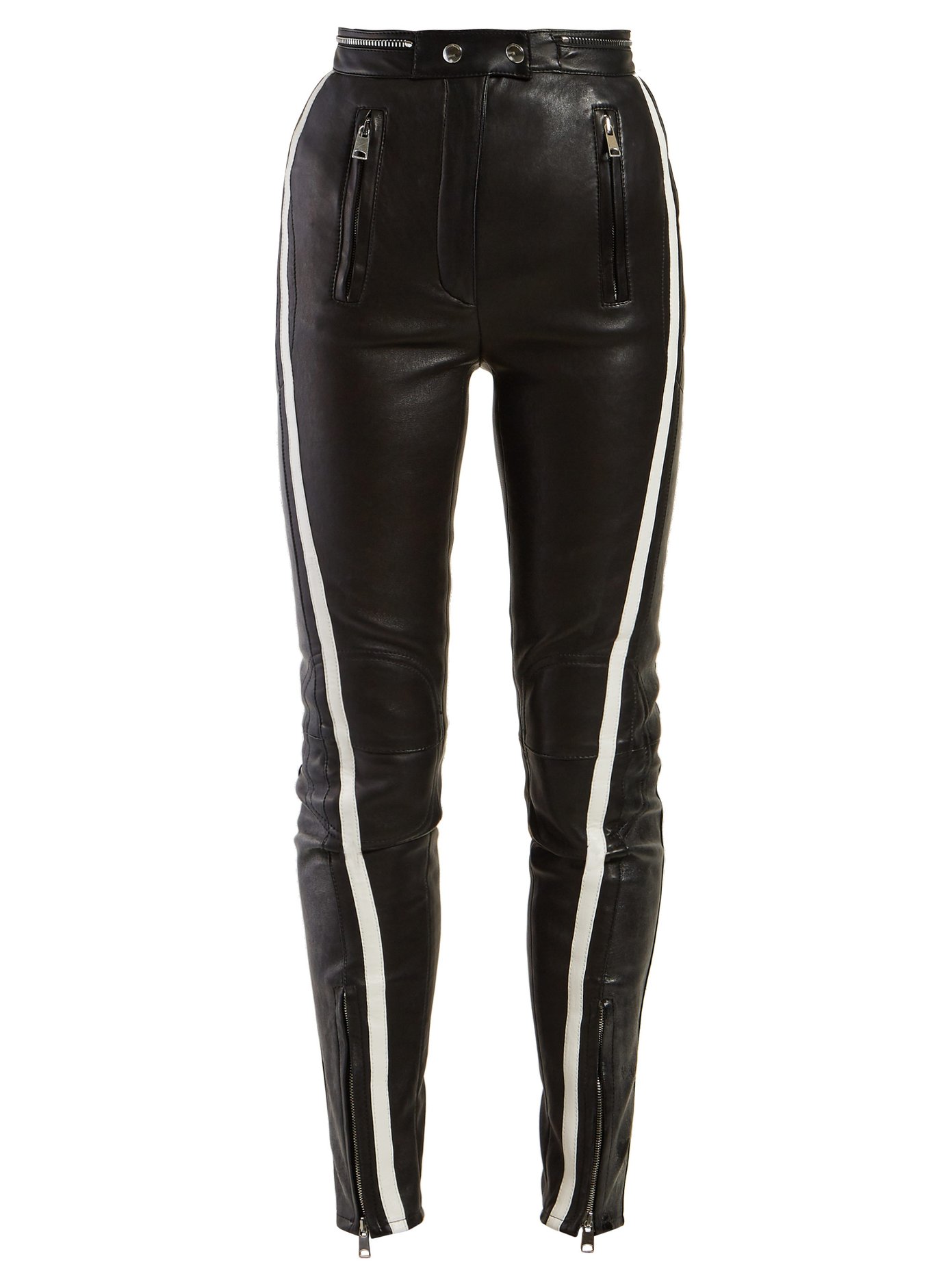 black pants with leather stripe on side