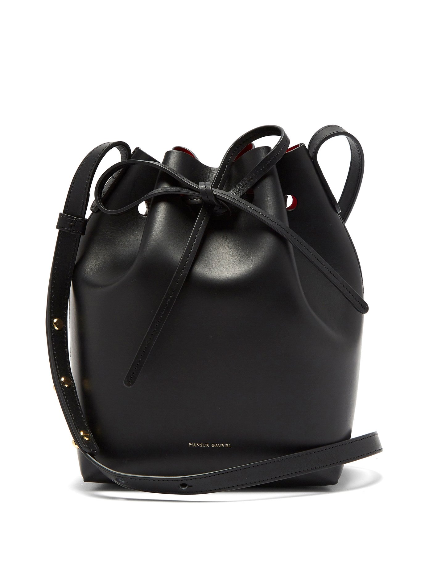 Red-lined Mini leather bucket bag 