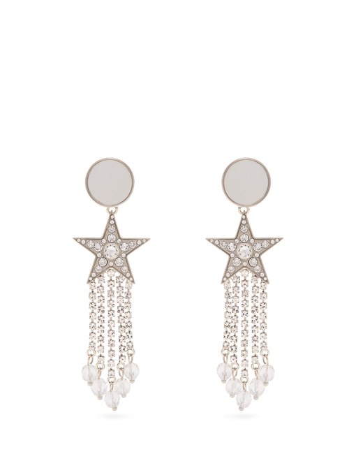Crystal-fringed star clip earrings 