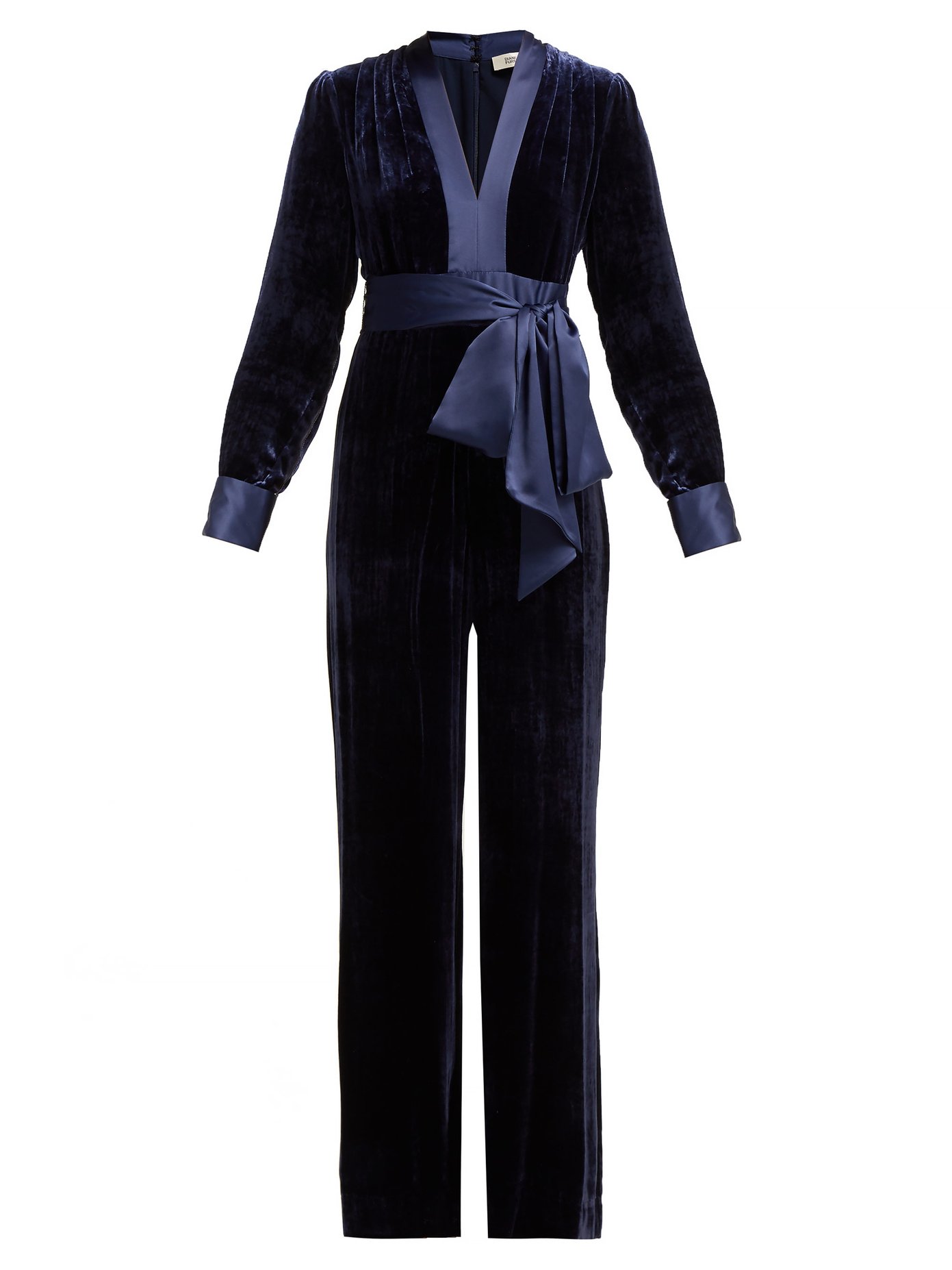 Claude satin-trimmed velvet jumpsuit | Diane Von Furstenberg ...