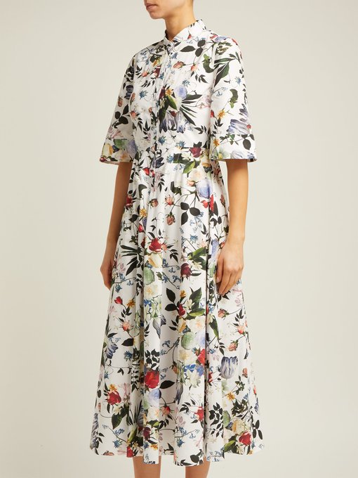 Kaiya Edith-print cotton-poplin midi dress | Erdem | MATCHESFASHION US