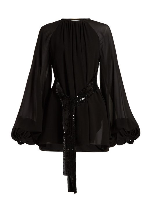 Sequinned-belt silk-georgette mini dress | Saint Laurent ...