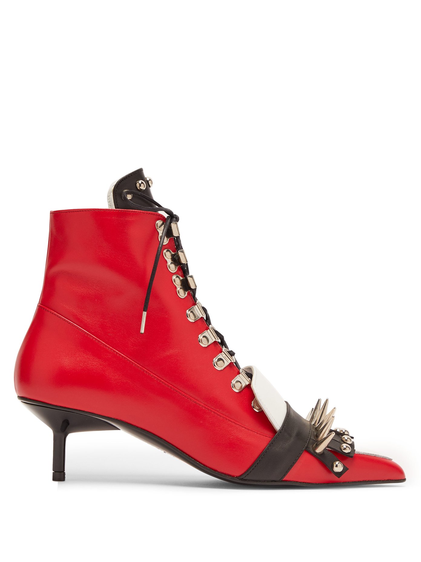 red leather kitten heel boots