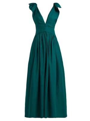 green linen maxi dress