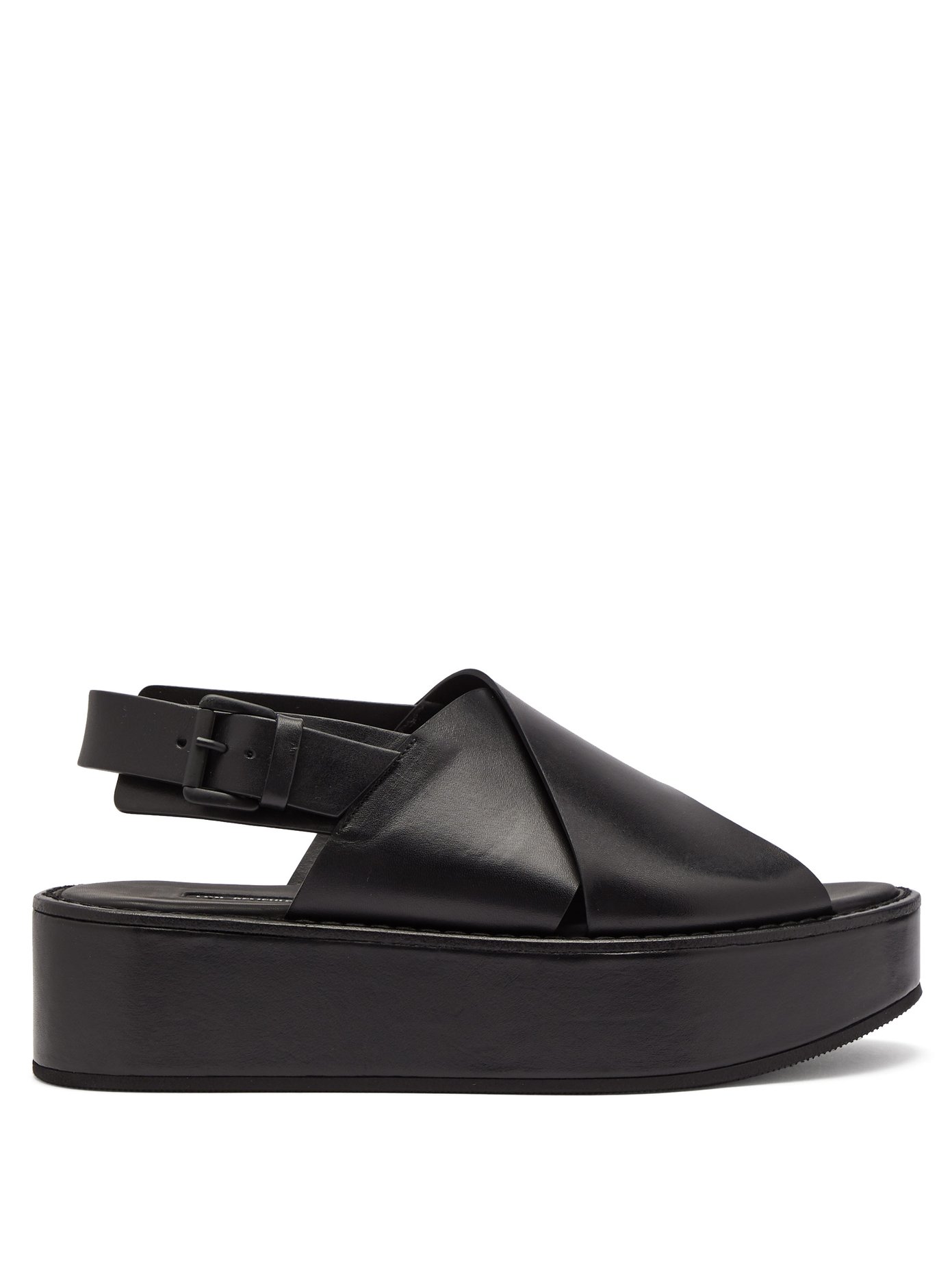 Cross-over leather flatform sandals 