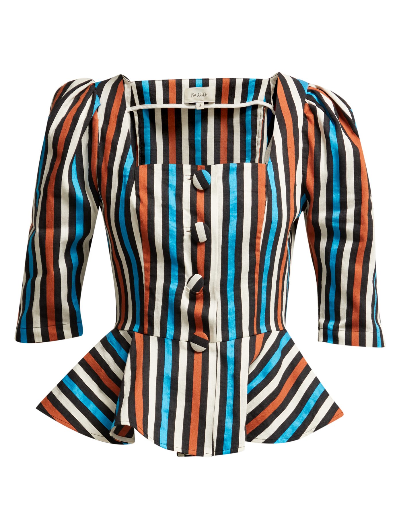 Isa Arfen Ponza striped cotton and linen-blend peplum top
