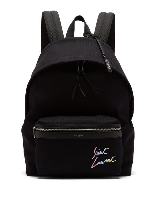 saint laurent embroidered city backpack in canvas