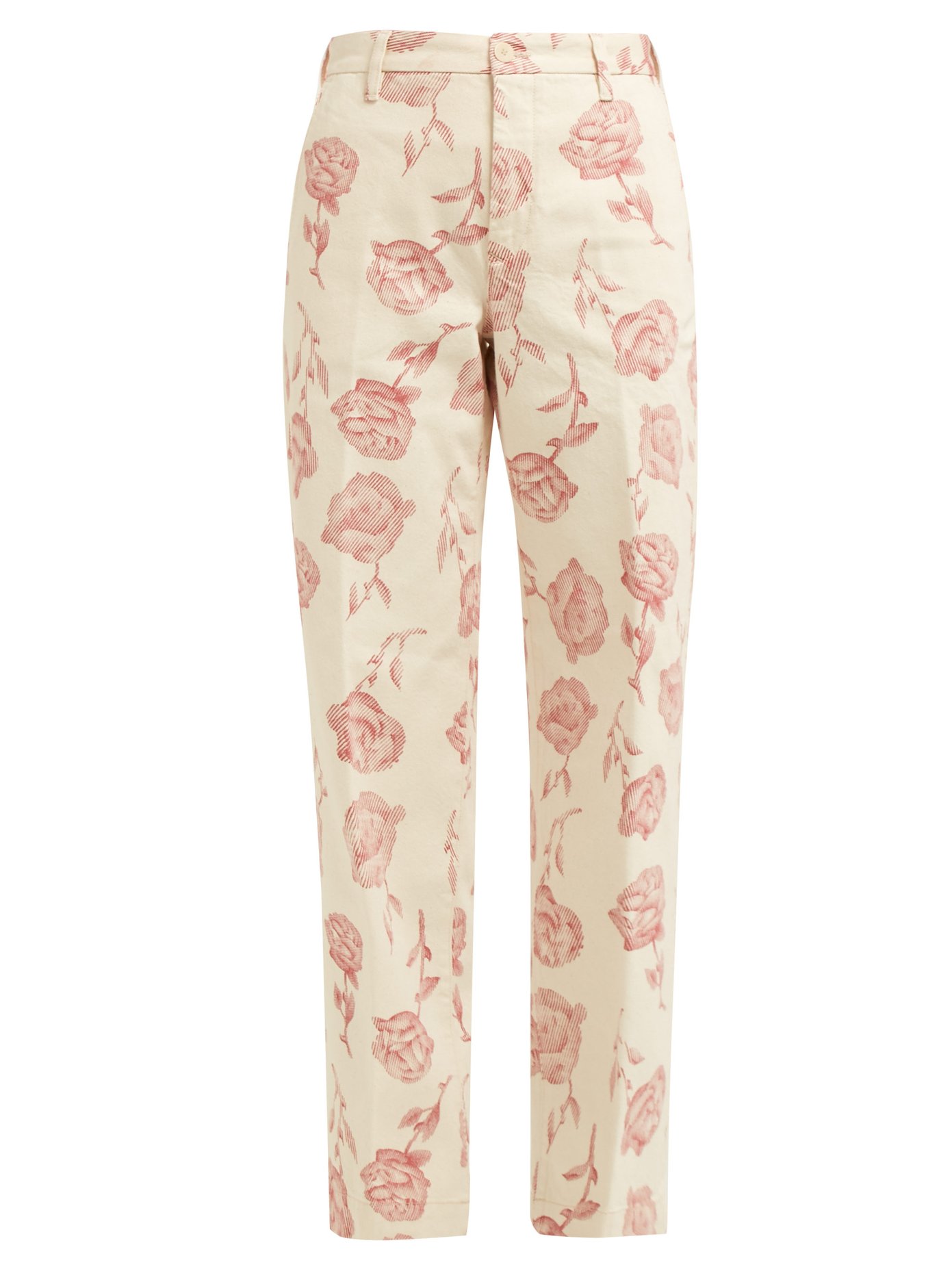 Aries Rose-print wide-leg cotton trousers