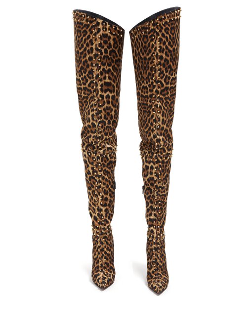 leopard thigh boots