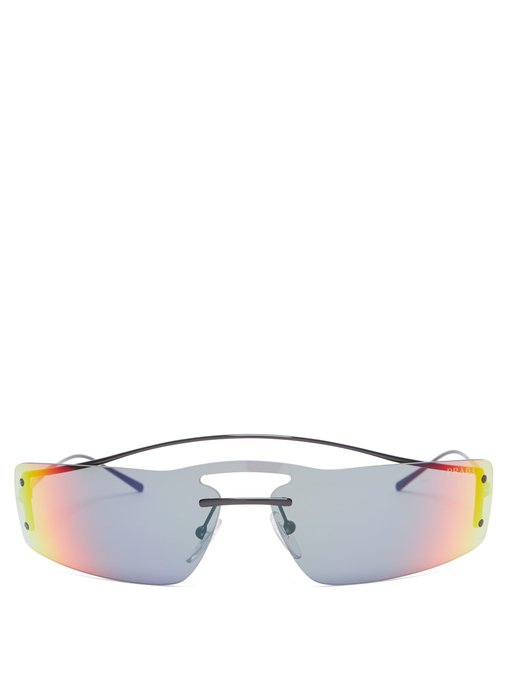 Reflective rectangular-frame sunglasses 