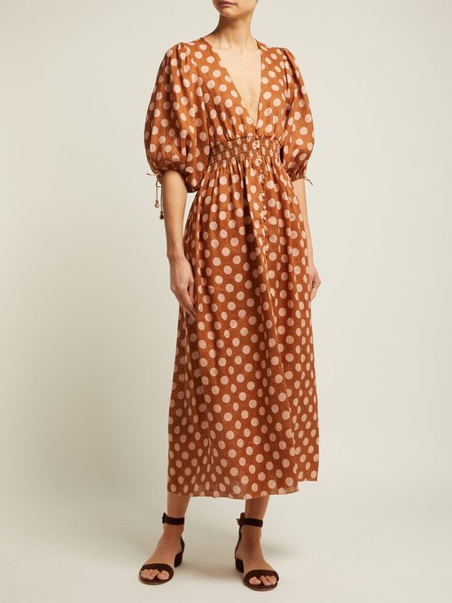 Primrose shirred polka-dot linen dress | Zimmermann | MATCHESFASHION US