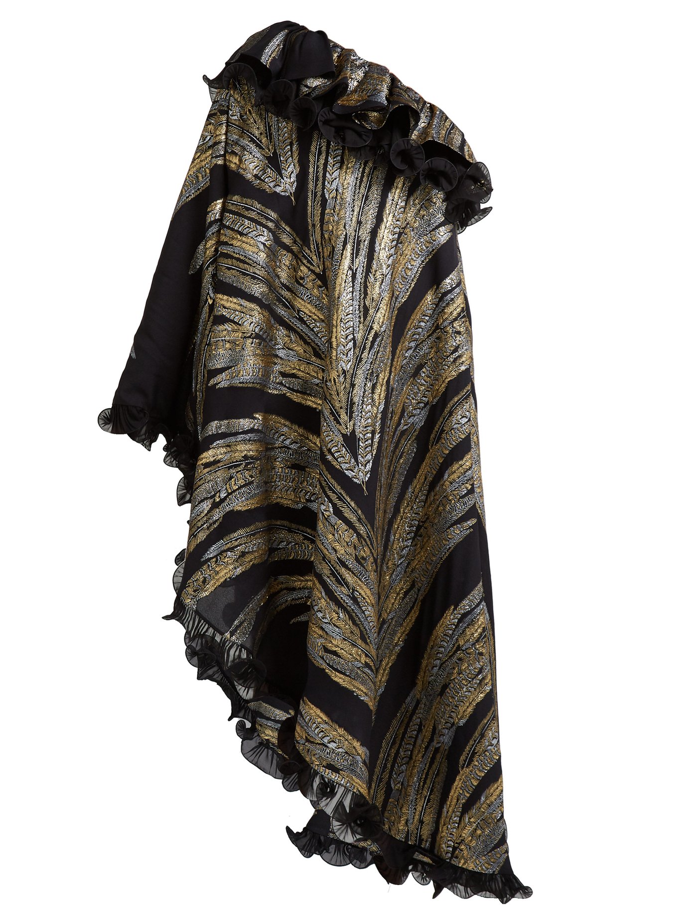 Dundas Feather fil-coupé asymmetric gown