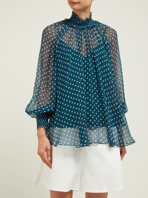 Moncur high-neck polka-dot silk blouse 