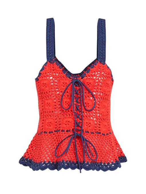 Shrimp lace-up cotton-crochet peplum top | Staud | MATCHESFASHION UK