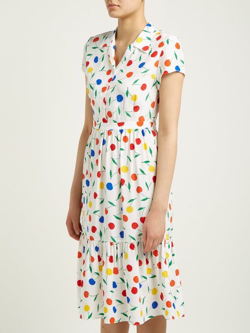 Charlotte cherry-print ruffled silk midi dress | HVN | MATCHESFASHION US