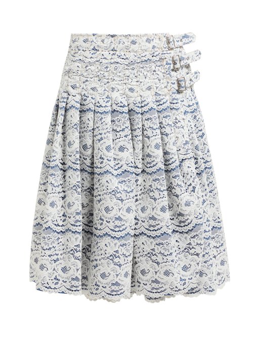 Rachelle lace-overlay denim midi skirt | Junya Watanabe | MATCHESFASHION JP