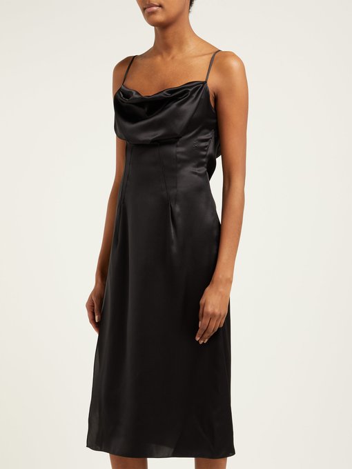 black cowl neck silk dress