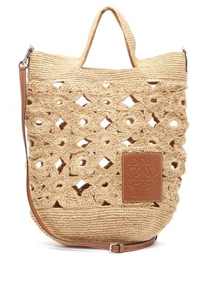 Floral-crochet raffia tote bag | Loewe 