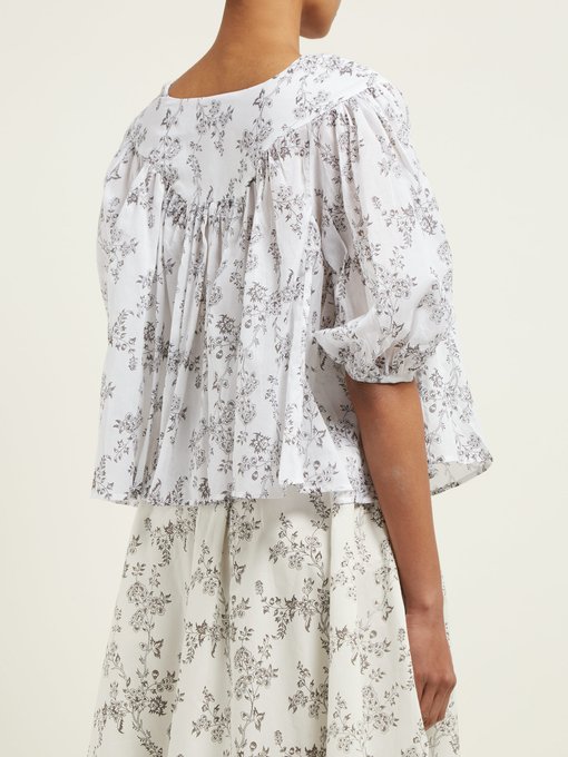 Gathered floral-print cotton-poplin blouse | Thierry Colson ...