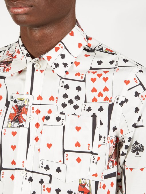 Card-print slim-fit poplin shirt 