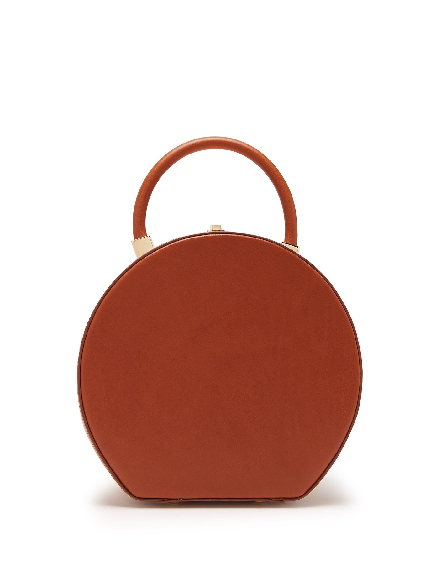 round tan bag