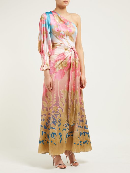 Floral-print one-shoulder silk-blend midi dress | Peter Pilotto ...