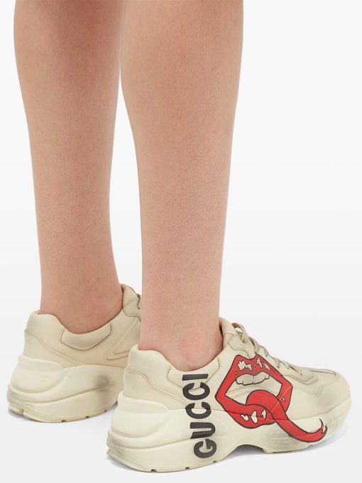 logo-print leather trainers | Gucci 